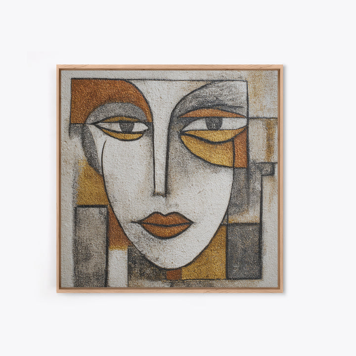 Single Continuous Line Female Face Framed Canvas Print, Minimalist Art, Textured Painting, Living Room Decor, Fine Art, Minimal, MIN-1x1-53