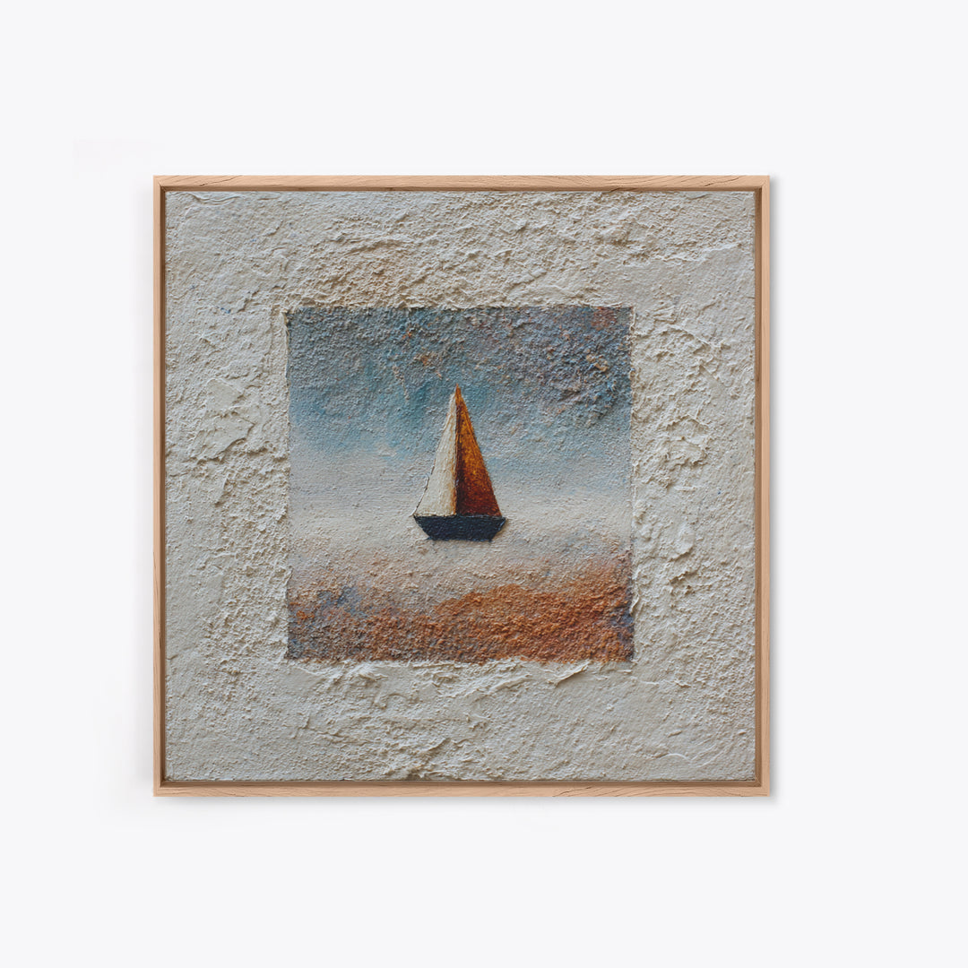 Tiny Sailboat under Open Sky Framed Canvas Print, Minimalist Art, Gallery Decor, Living Room Decor, Fine Art, Minimal, MIN-1x1-62
