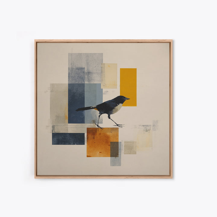 Small Black Bird Crossing White Space Framed Canvas Print, Minimalist Art, Large Wall Art, Living Room Decor, Fine Art, Minimal, MIN-1x1-7