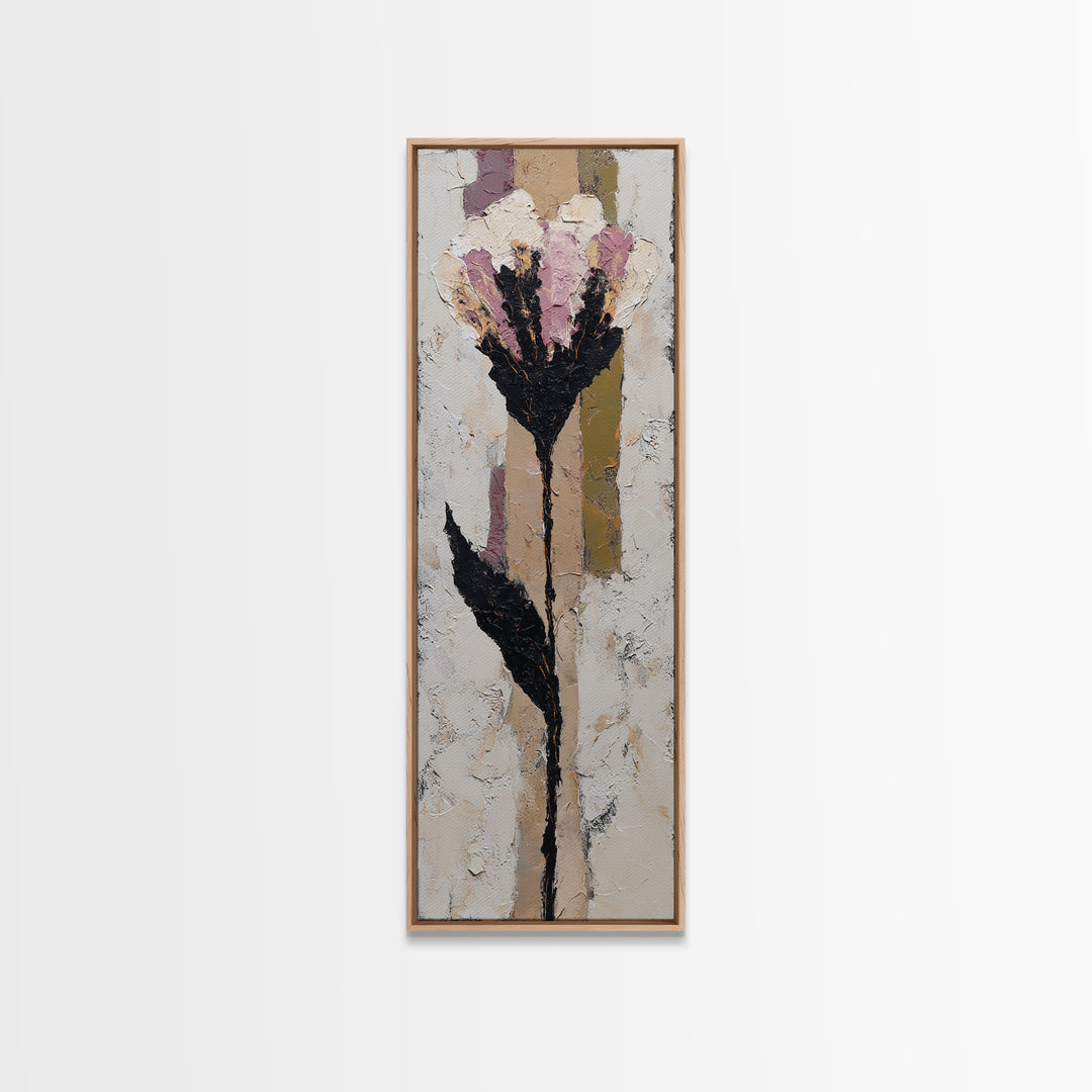 Single Flower Stem Framed Canvas Print, Minimalist Art, Art, Living Room Decor, Oil Painting, Minimal, Canvas Tote Bag, MIN-1x3-24