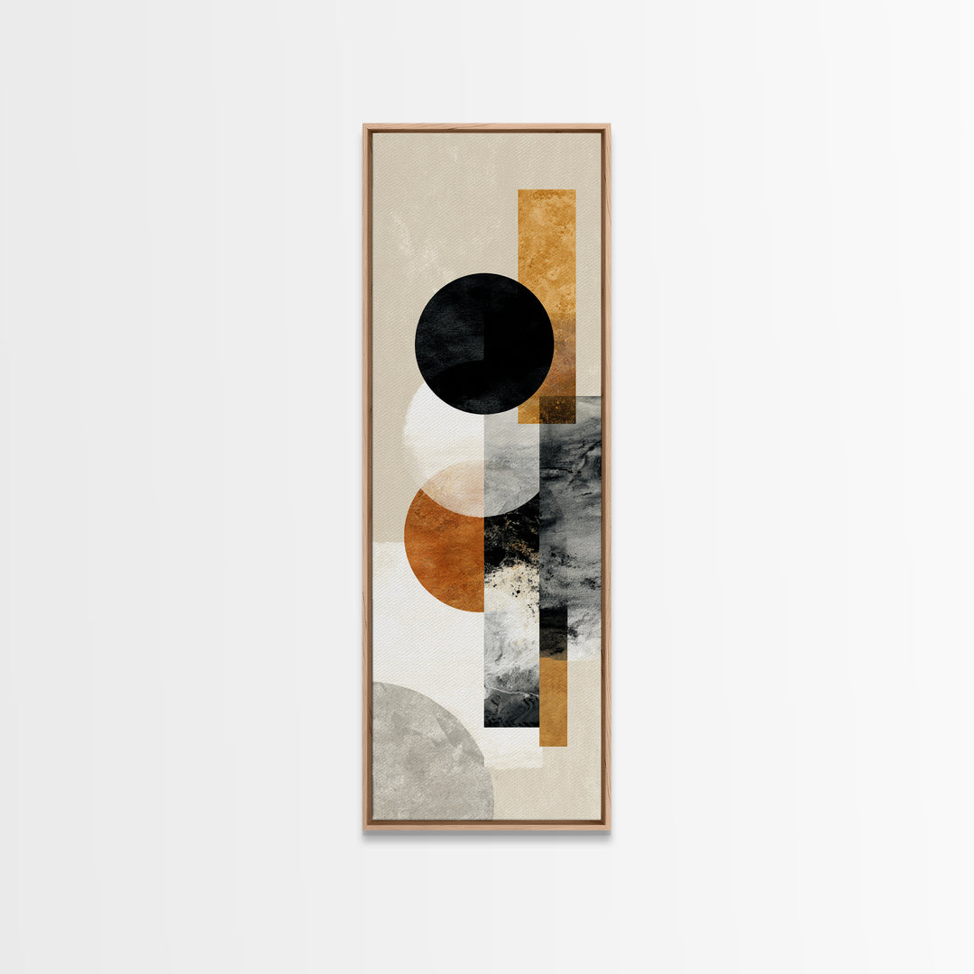 Single Black Circle on Warm Ivory Ground Framed Canvas Print, Minimalist Art, Wall Decor, Living Room Decor, Fine Art, Minimal, MIN-1x3-61