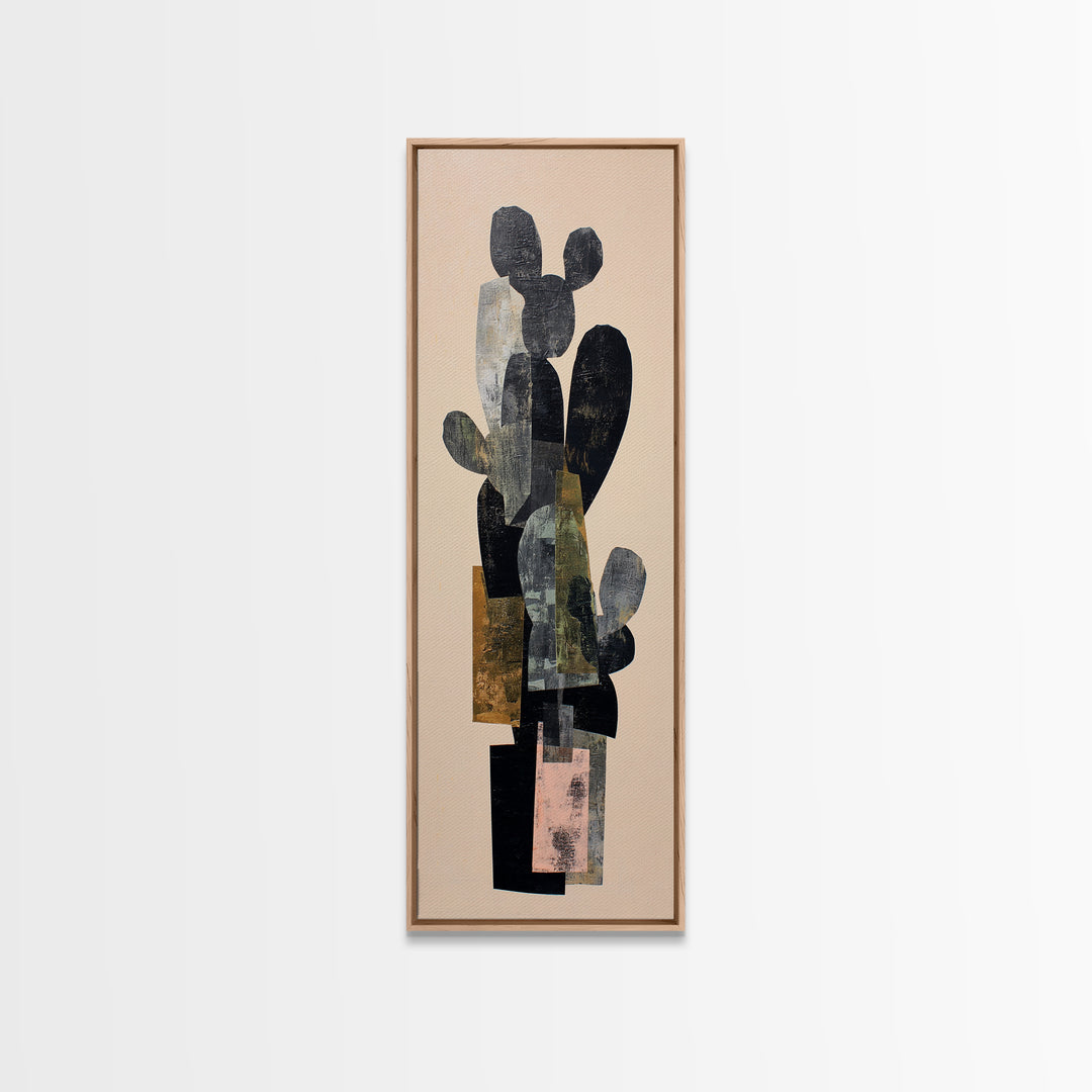 Black and White Cactus Silhouette Framed Canvas Print, Minimalist Art, Contemporary Art, Living Room Decor, Fine Art, Minimal, MIN-1x3-8
