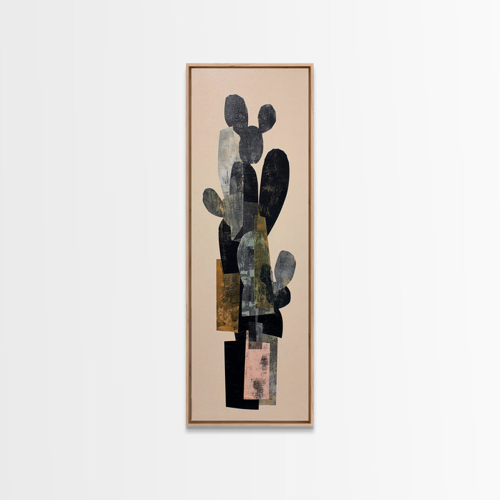 Black and White Cactus Silhouette Framed Canvas Print, Minimalist Art, Contemporary Art, Living Room Decor, Fine Art, Minimal, MIN-1x3-8