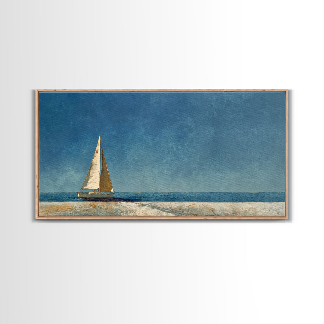 Tiny Sailboat under Open Sky Framed Canvas Print, Minimalist Art, Contemporary Art, Living Room Decor, Fine Art, Minimal, MIN-2x1-10