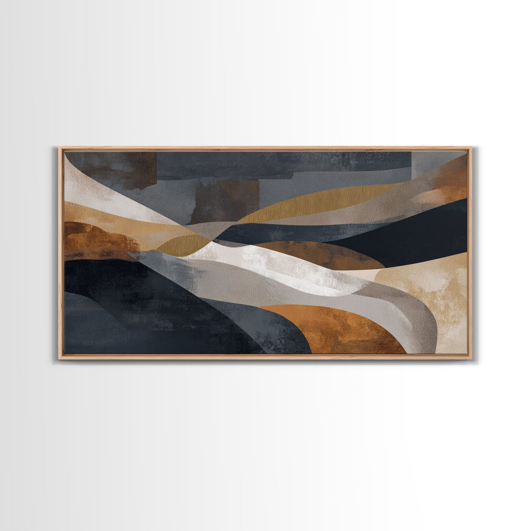 Single Gold Line Curve on Charcoal Framed Canvas Print, Minimalist Art, Minimalist, Living Room Decor, Abstract Art, Minimal, MIN-2x1-13