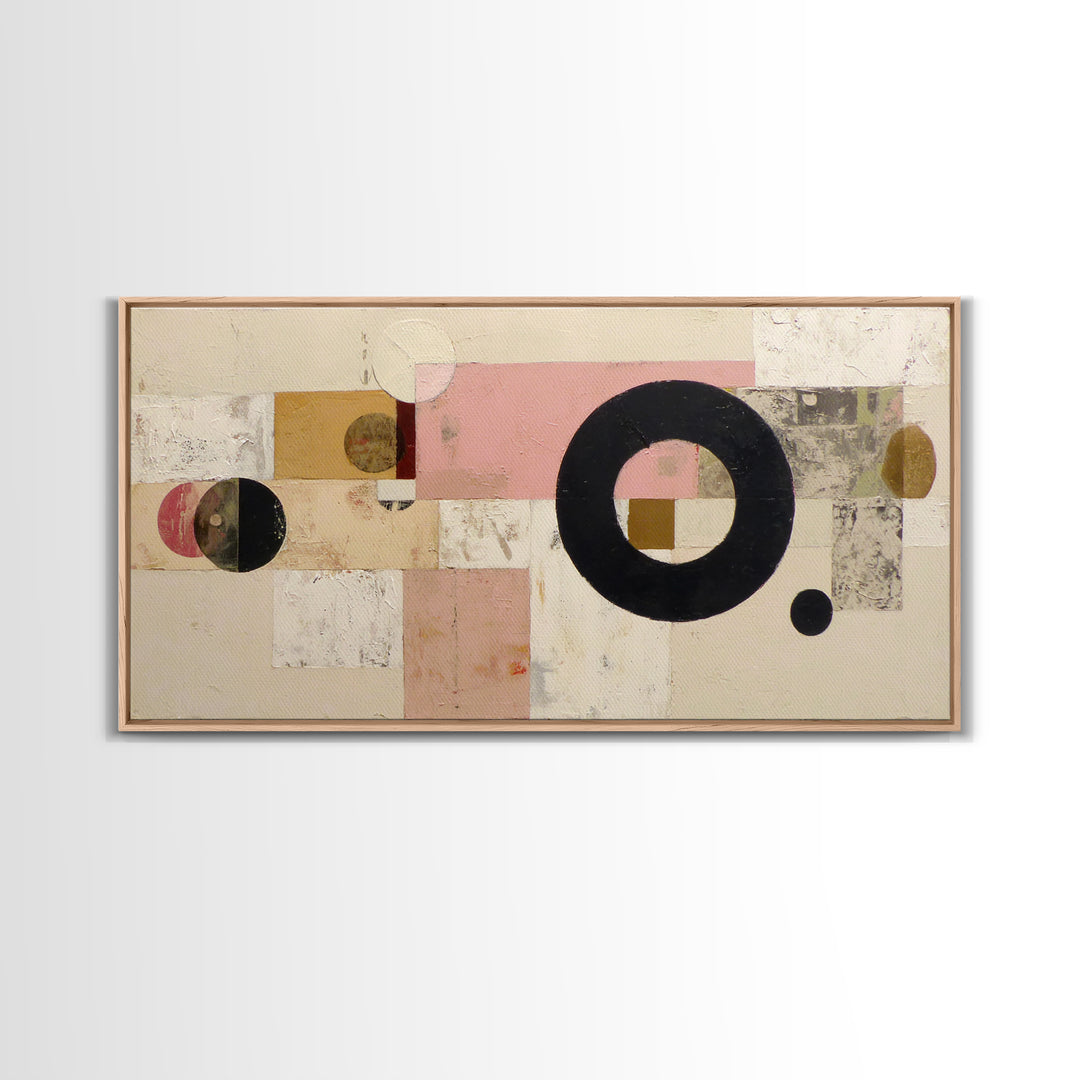 Single Black Circle on Warm Ivory Ground Canvas Print, Minimalist Art, Art Prints, Living Room Decor, Oil Painting, Minimal, MIN-2x1-21