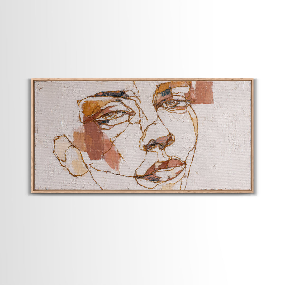 Single Continuous Line Female Face Framed Canvas Print, Minimalist Art, Art Print, Living Room Decor, Fine Art, Minimal, MIN-2x1-25