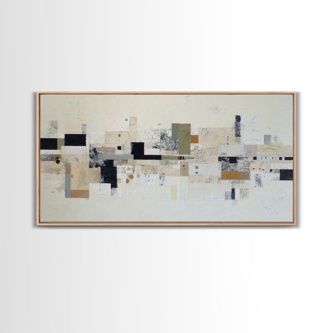 Small Black Bird Crossing White Space Framed Canvas Print, Minimalist Art, Boho Decor, Living Room Decor, Oil Painting, Minimal, MIN-2x1-27