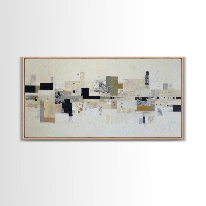 Small Black Bird Crossing White Space Framed Canvas Print, Minimalist Art, Boho Decor, Living Room Decor, Oil Painting, Minimal, MIN-2x1-27