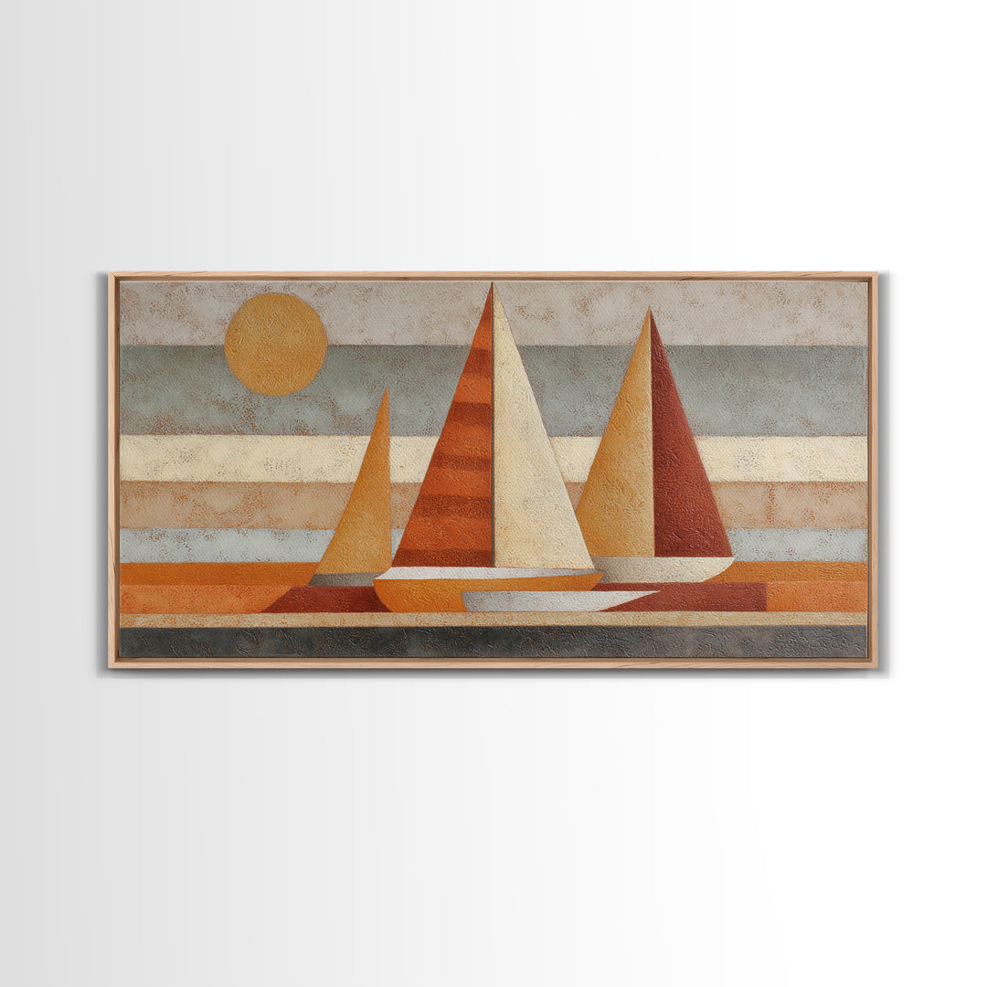 Tiny Sailboat under Open Sky Framed Canvas Print, Minimalist Art, Contemporary Art, Living Room Decor, Fine Art, Minimal, MIN-2x1-34
