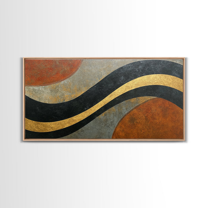Single Gold Line Curve on Charcoal Framed Canvas Print, Minimalist Art, Minimalist, Living Room Decor, Abstract Art, Minimal, MIN-2x1-37