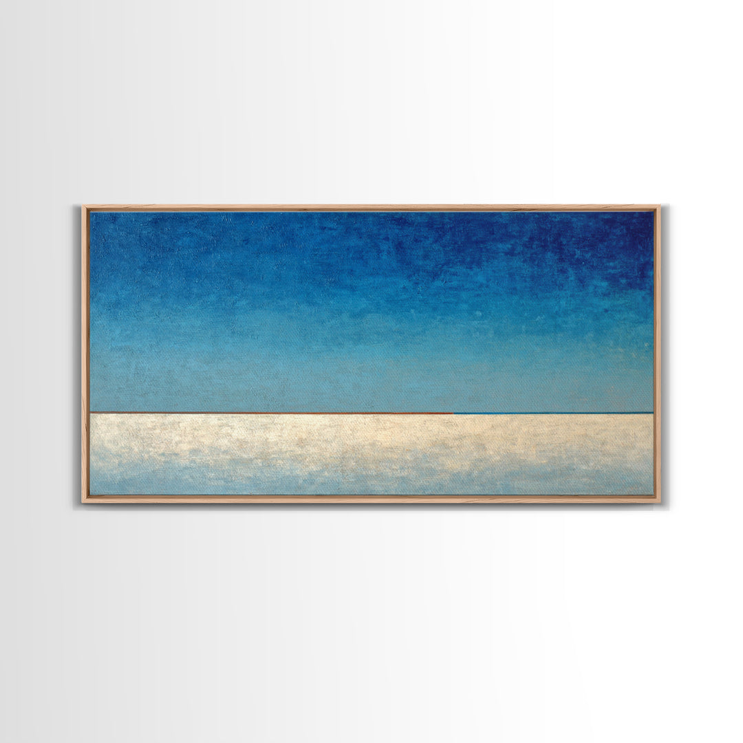 Simple Blue Horizon Framed Canvas Print, Minimalist Art, Art, Living Room Decor, Oil Painting, Minimal, Canvas Tote Bag, MIN-2x1-50