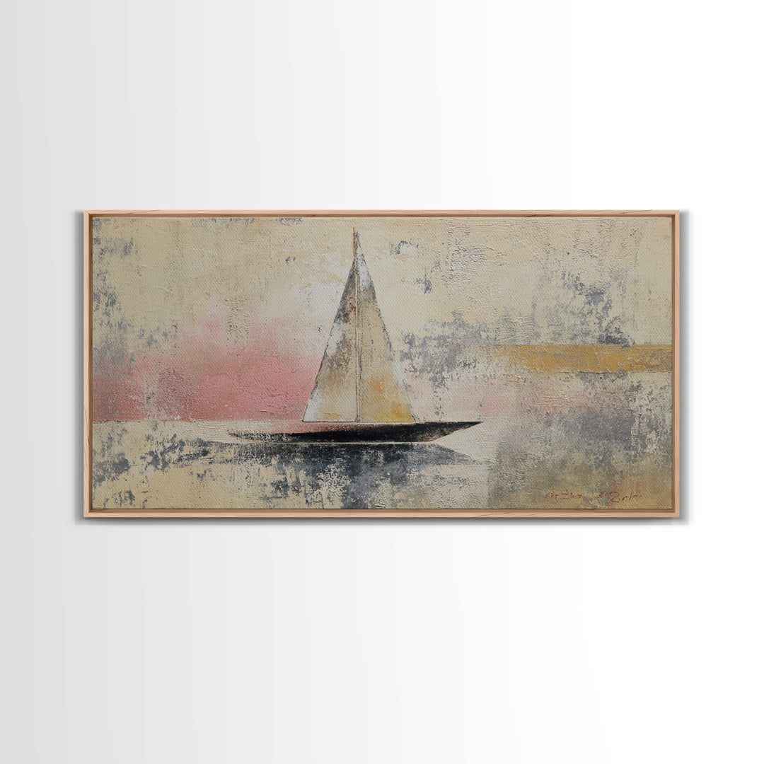 Tiny Sailboat under Open Sky Canvas Print, Minimalist Art, Minimalist, Living Room Decor, Fine Art, Minimal, Black Art, MIN-2x1-58