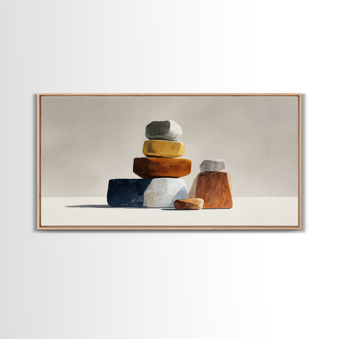 Quiet Stone Stack Framed Canvas Print, Minimalist Art, Minimalist, Living Room Decor, Abstract Art, Minimal, Black Art, MIN-2x1-7