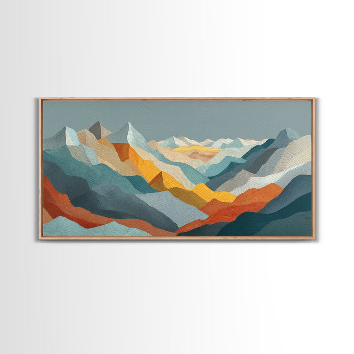 Thin Line Mountain Canvas Print, Minimalist Art, Art Print, Living Room Decor, Oil Painting, Minimal, Abstract Wall Art, MIN-2x1-70