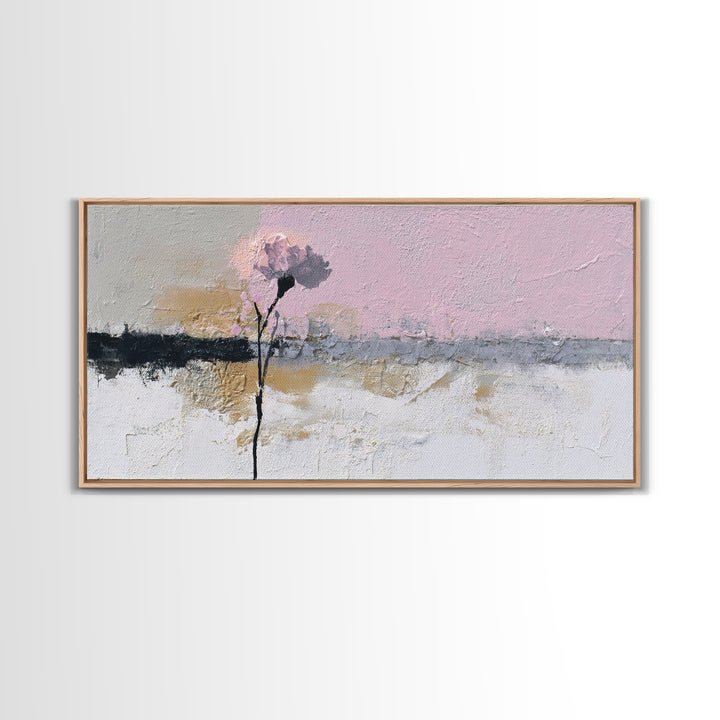 Single Flower Stem Framed Canvas Print, Minimalist Art, Black Art, Living Room Decor, Oil Painting, Minimal, MIN-2x1-80