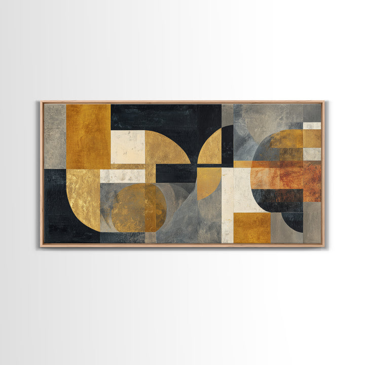 Single Gold Line Curve on Charcoal Framed Canvas Print, Minimalist Art, Abstract Art, Living Room Decor, Fine Art, Minimal, MIN-2x1-85