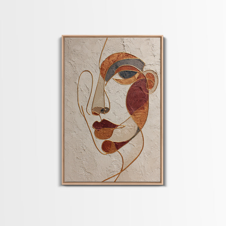 Single Continuous Line Female Face Framed Canvas Print, Minimalist Art, Digital Wall Art, Living Room Decor, Fine Art, Minimal, MIN-2x3-13