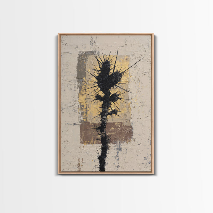 Black and White Cactus Silhouette Framed Canvas Print, Minimalist Art, Boho Wall Art, Living Room Decor, Fine Art, Minimal, MIN-2x3-28