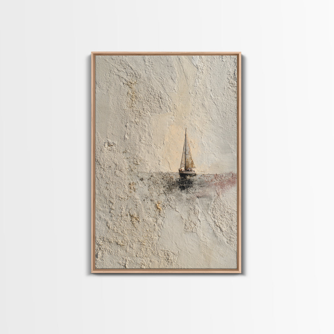 Tiny Sailboat under Open Sky Framed Canvas Print, Minimalist Art, Poster, Living Room Decor, Fine Art, Minimal, Boho, MIN-2x3-46