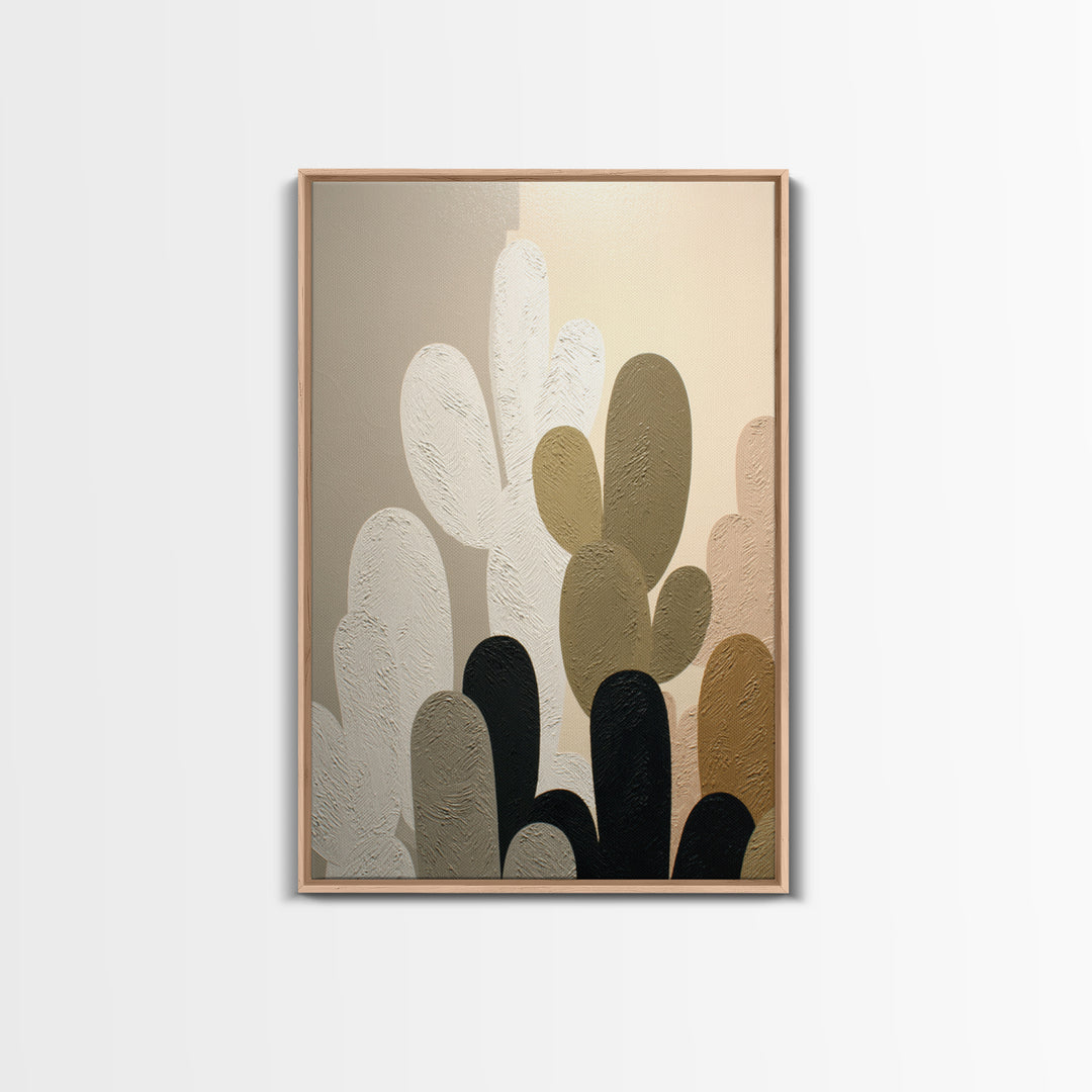 Black and White Cactus Silhouette Framed Canvas Print, Minimalist Art, Poster, Living Room Decor, Fine Art, Minimal, Boho, MIN-2x3-52