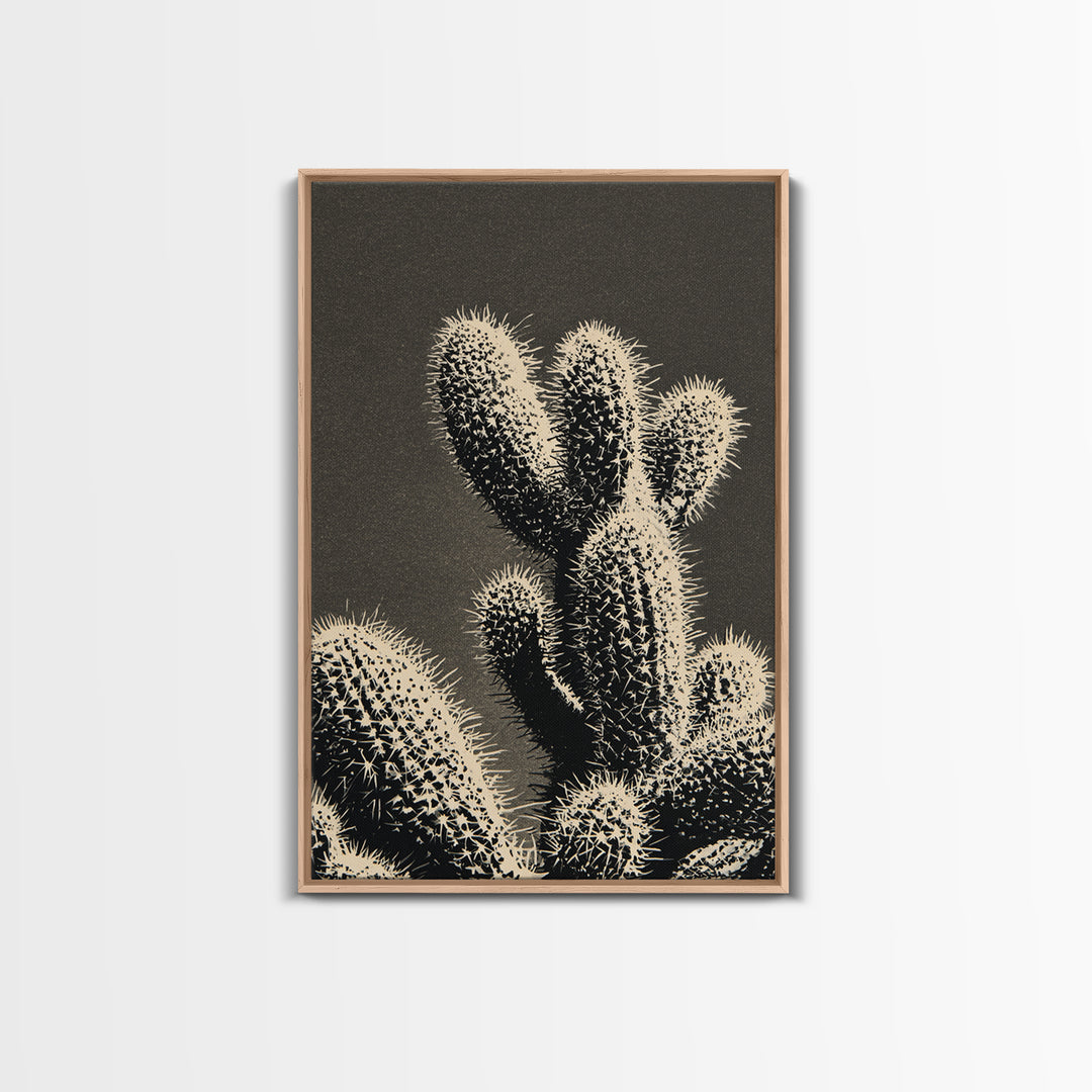Black and White Cactus Silhouette Framed Canvas Print, Minimalist Art, Japanese Wall Art, Living Room Decor, Fine Art, Minimal, MIN-2x3-76
