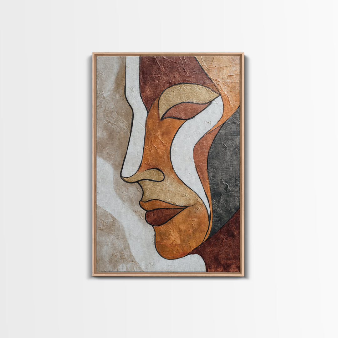 Single Continuous Line Female Face Framed Canvas Print, Minimalist Art, Boho Wall Art, Living Room Decor, Fine Art, Minimal, MIN-2x3-85