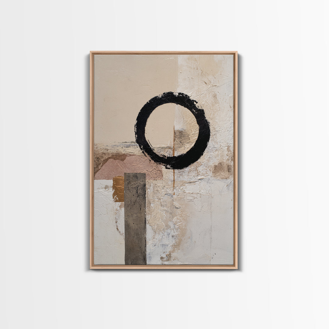 Single Black Circle on Warm Ivory Ground Canvas Print, Minimalist Art, Printables, Living Room Decor, Fine Art, Minimal, MIN-2x3-9
