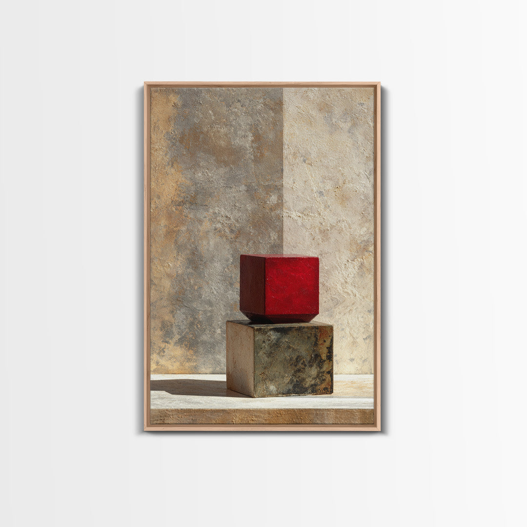One Red Square Balanced Framed Canvas Print, Minimalist Art, Large Wall Art, Living Room Decor, Minimal, Japanese Wall Art, MIN-2x3-90