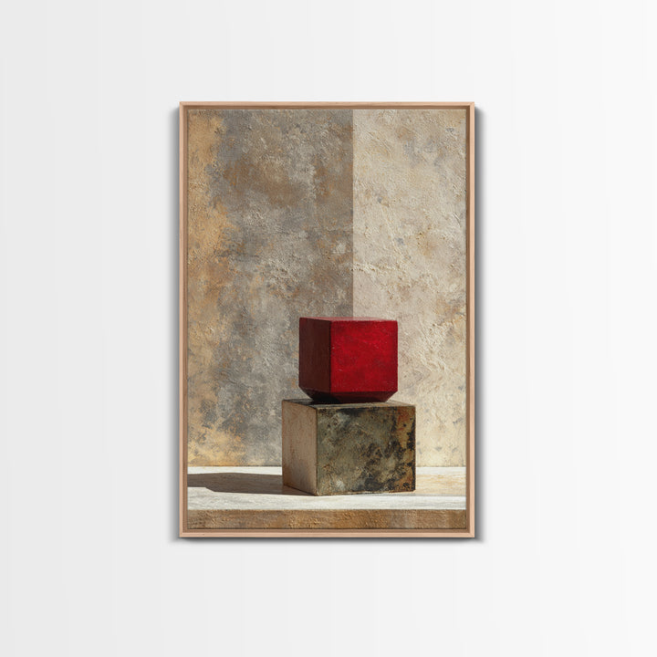 One Red Square Balanced Framed Canvas Print, Minimalist Art, Large Wall Art, Living Room Decor, Minimal, Japanese Wall Art, MIN-2x3-90