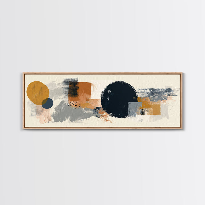 Single Black Circle on Warm Ivory Ground Framed Canvas Print, Minimalist Art, Unique Wall Art, Living Room Decor, Minimal, MIN-3x1-17