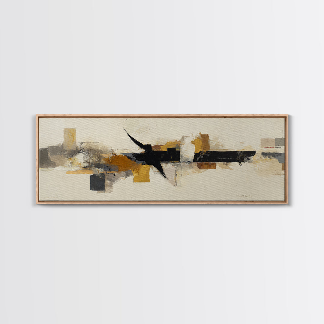 Small Black Bird Crossing White Space Framed Canvas Print, Minimalist Art, Art Prints, Living Room Decor, Oil Painting, Minimal, MIN-3x1-47