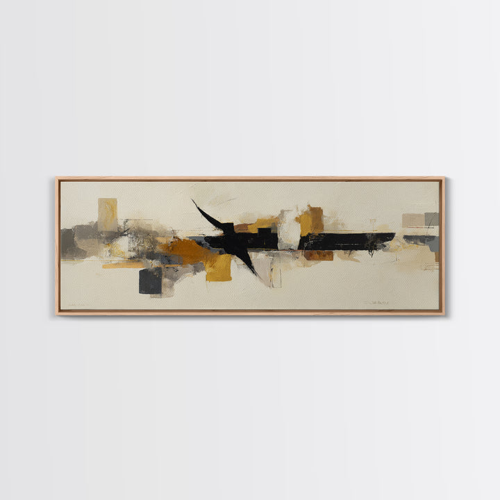 Small Black Bird Crossing White Space Framed Canvas Print, Minimalist Art, Art Prints, Living Room Decor, Oil Painting, Minimal, MIN-3x1-47