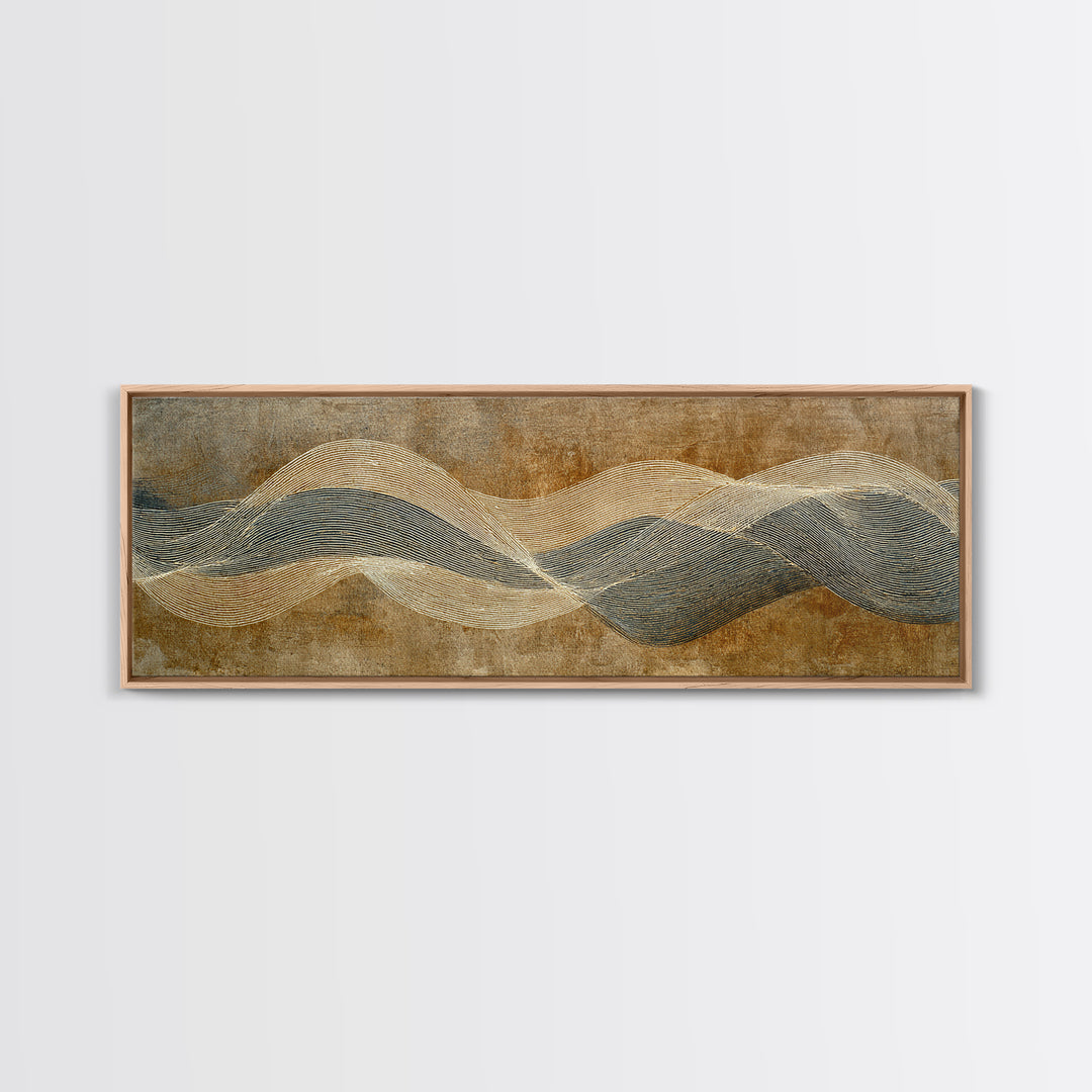 Minimal Abstract Wave Line Framed Canvas Print, Minimalist Art, Abstract Painting, Living Room Decor, Fine Art, Minimal, MIN-3x1-53