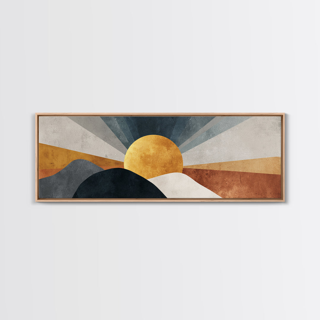 Simple Geometric Sun Framed Canvas Print, Minimalist Art, Statement Artwork, Living Room Decor, Abstract Art, Minimal, MIN-3x1-7