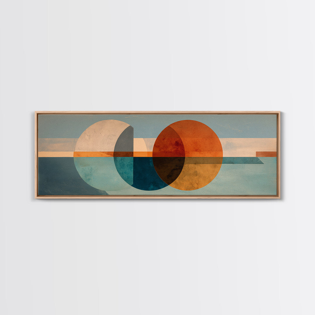 Minimal Moon over a Pale Ocean Framed Canvas Print, Minimalist Art, Neutral Decor, Living Room Decor, Oil Painting, Minimal, MIN-3x1-73