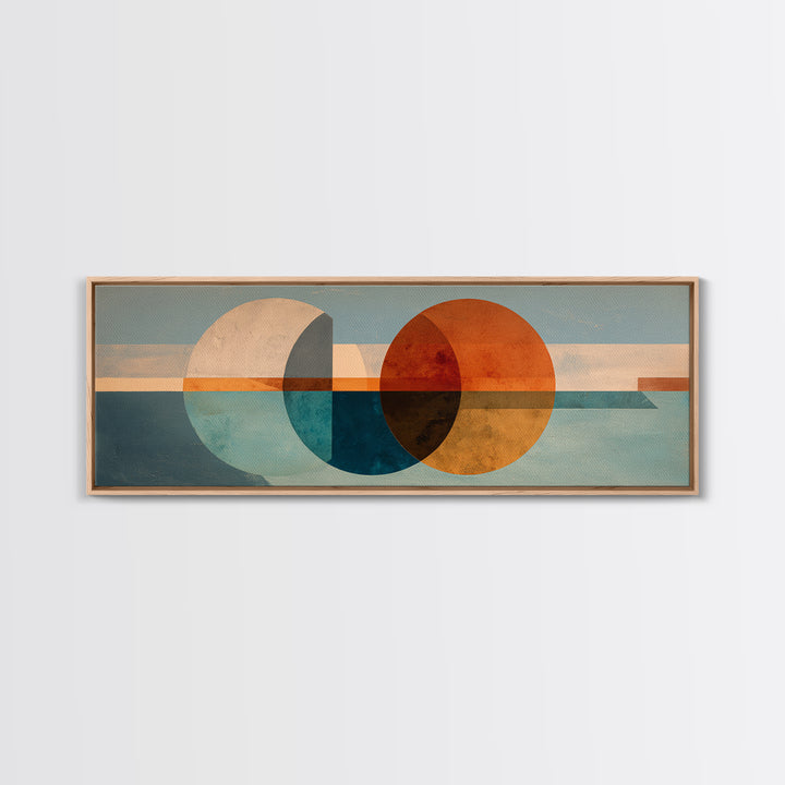 Minimal Moon over a Pale Ocean Framed Canvas Print, Minimalist Art, Neutral Decor, Living Room Decor, Oil Painting, Minimal, MIN-3x1-73