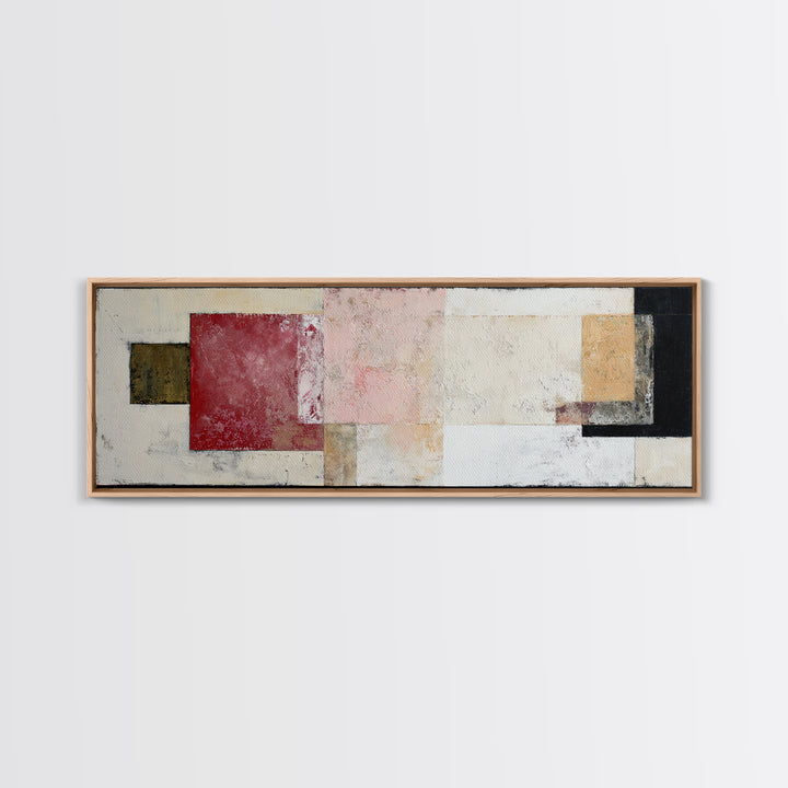 One Red Square Balanced Framed Canvas Print, Minimalist Art, Abstract Wall Art, Living Room Decor, Oil Painting, Minimal, MIN-3x1-74