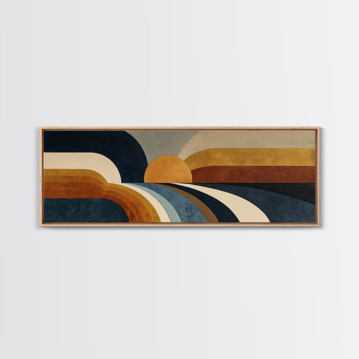 Simple Geometric Sun Framed Canvas Print, Minimalist Art, Boho, Living Room Decor, Abstract Art, Minimal, Abstract Painting, MIN-3x1-79