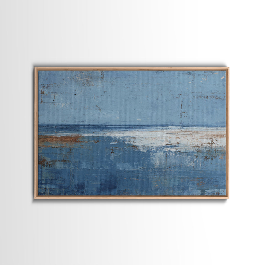 Simple Blue Horizon Framed Canvas Print, Minimalist Art, Black Art, Living Room Decor, Oil Painting, Minimal, MIN-3x2-10