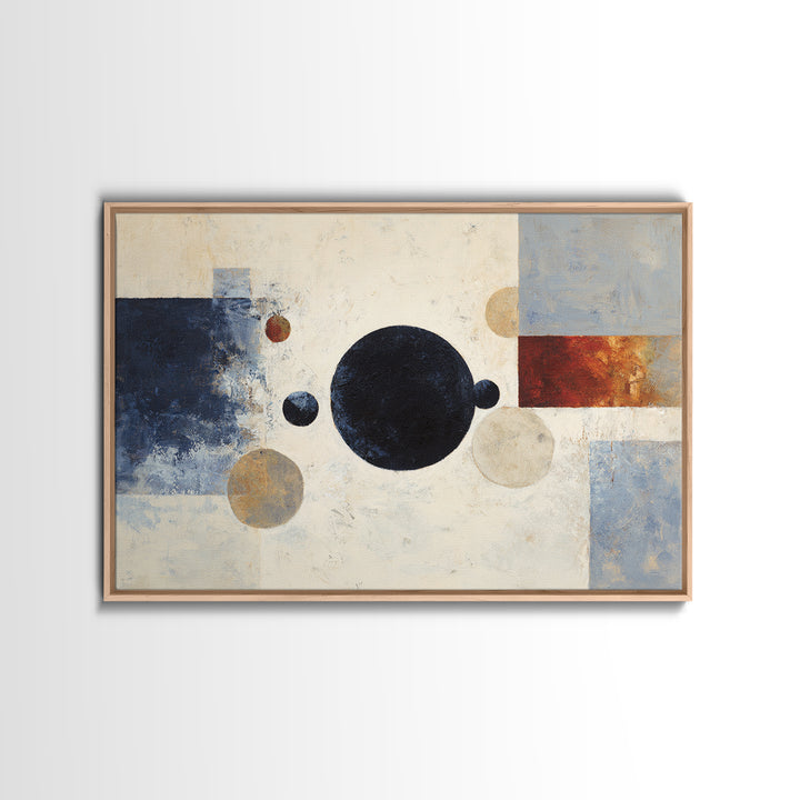 Single Black Circle on Warm Ivory Ground Framed Canvas Print, Minimalist Art, Abstract Painting, Living Room Decor, Minimal, MIN-3x2-5