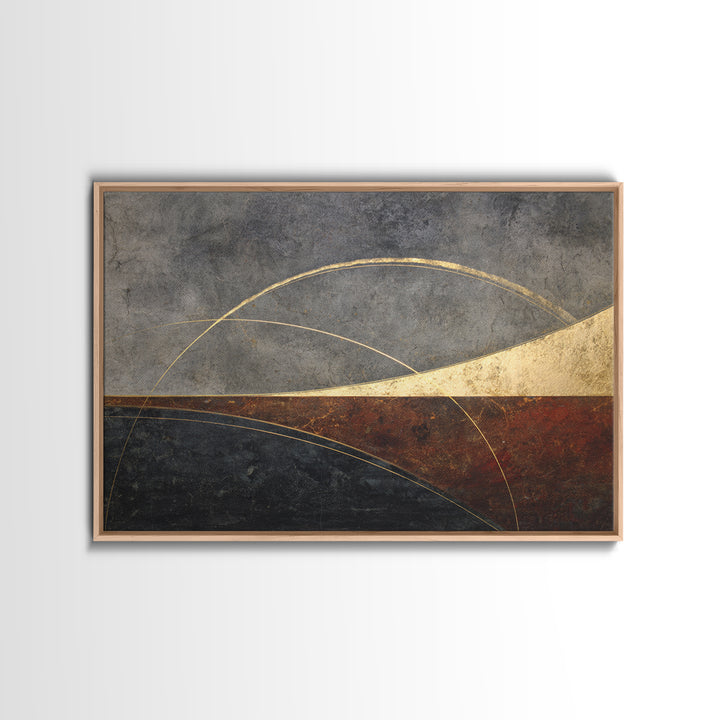 Single Gold Line Curve on Charcoal Framed Canvas Print, Minimalist Art, Gallery Decor, Living Room Decor, Fine Art, Minimal, MIN-3x2-69