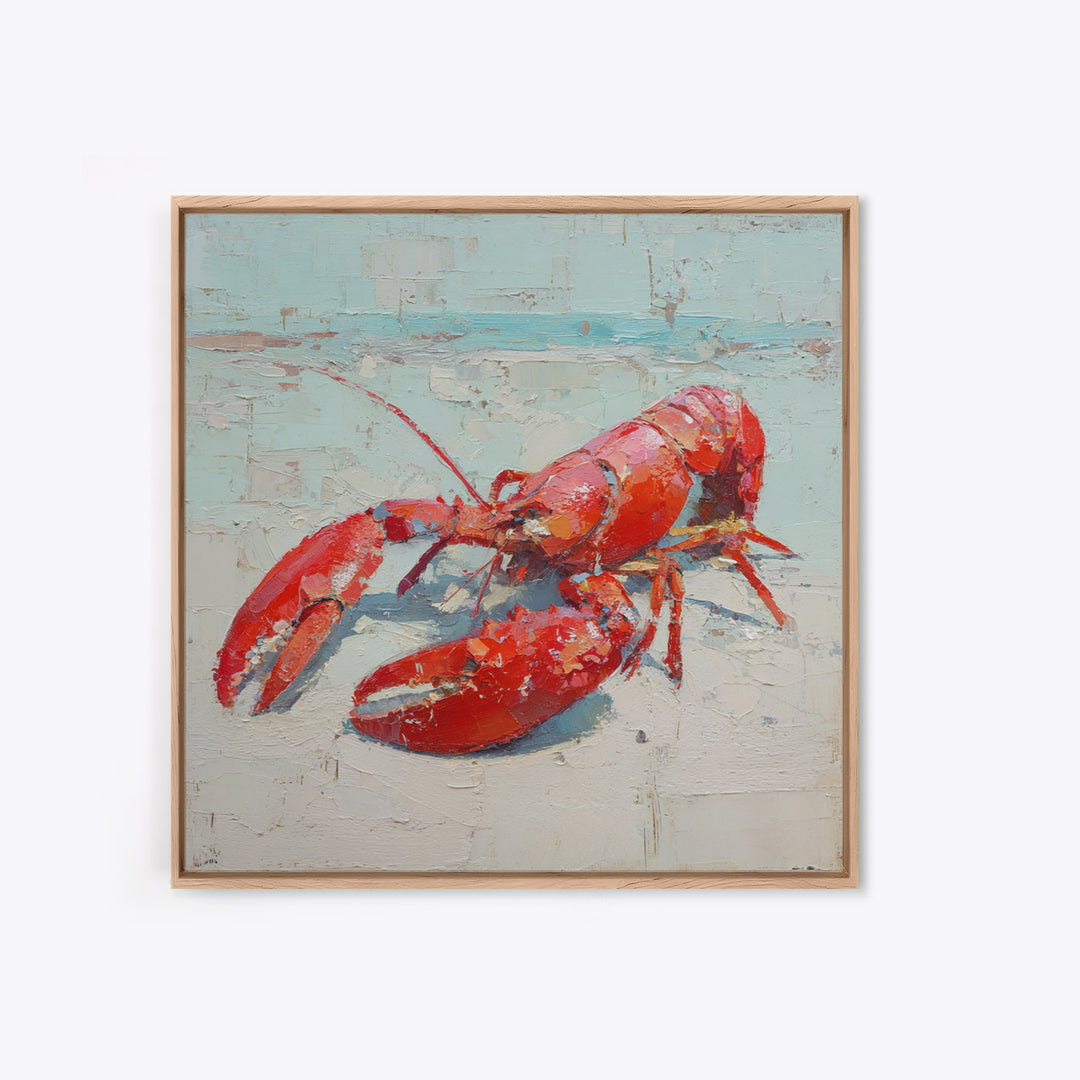 Lobster in Bold Coastal Red Palette Canvas Print, Marine Life Art, Coastal Wall Decor, Living Room Decor, Oil Painting, Marine, MLA-1x1-15