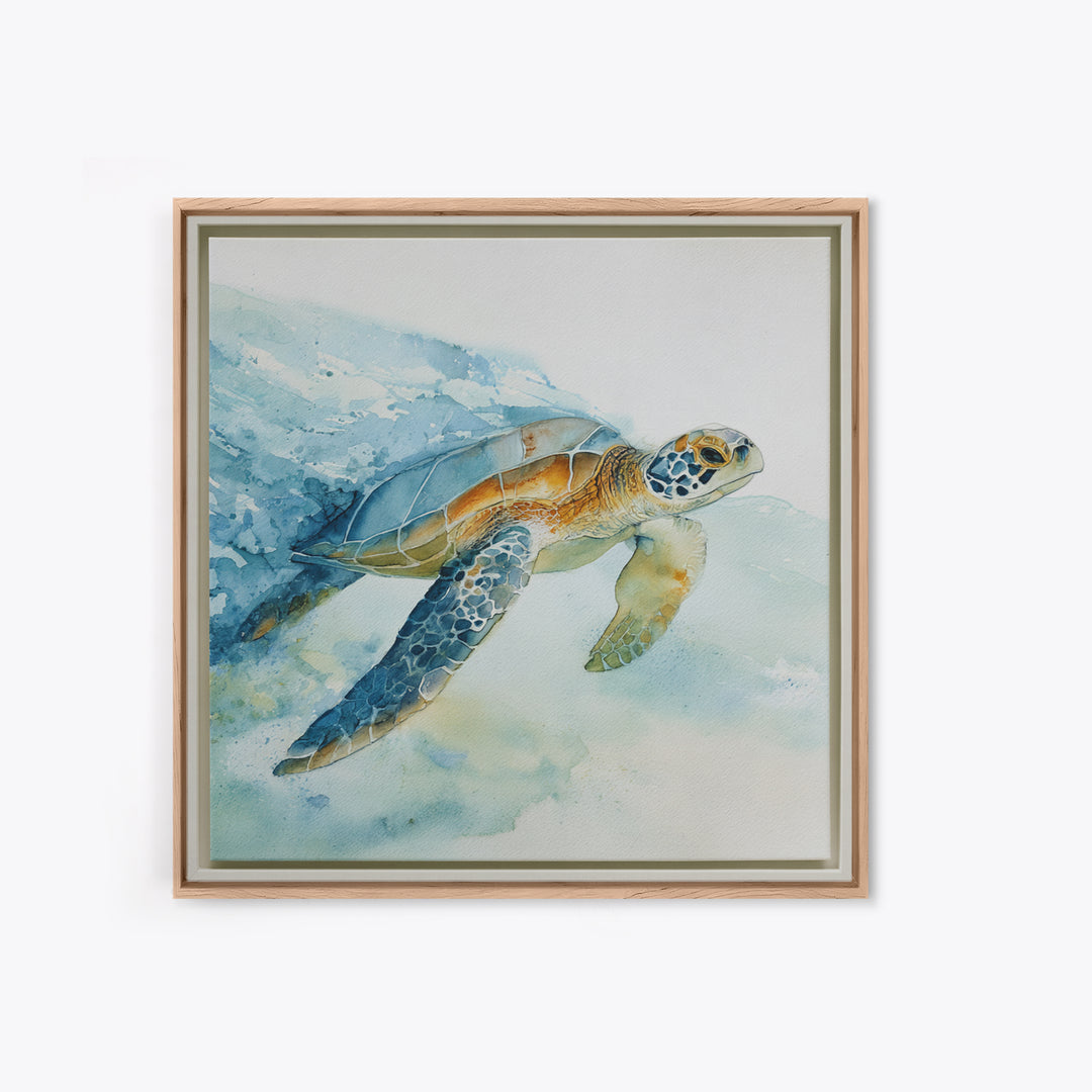 Sea Turtle Gliding Through Clear Blue Water Canvas Print, Marine Life Art, Coastal Home Decor, Living Room Decor, Marine, MLA-1x1-25