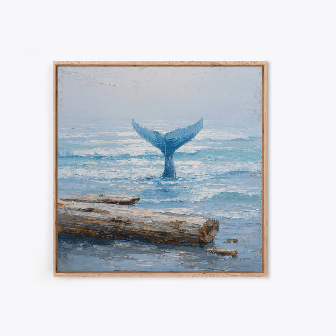 Whale Tail Rising from Misty Ocean Canvas Print, Marine Life Art, Kids Room Art, Living Room Decor, Fine Art, Marine, MLA-1x1-50