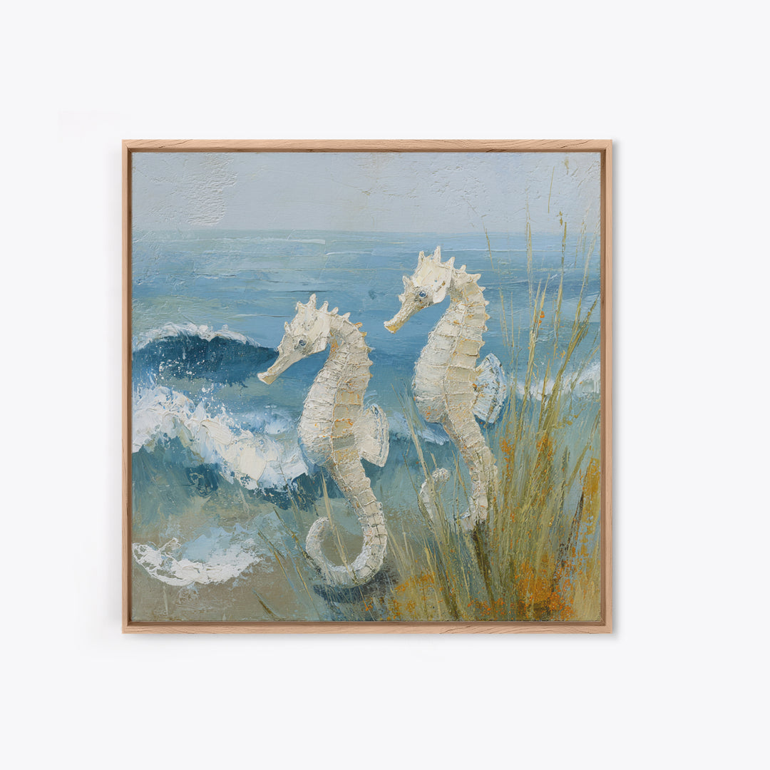 Seahorse Pair Among Sea Grass Framed Canvas Print, Marine Life Art, Nautical Art, Living Room Decor, Fine Art, Marine, MLA-1x1-53
