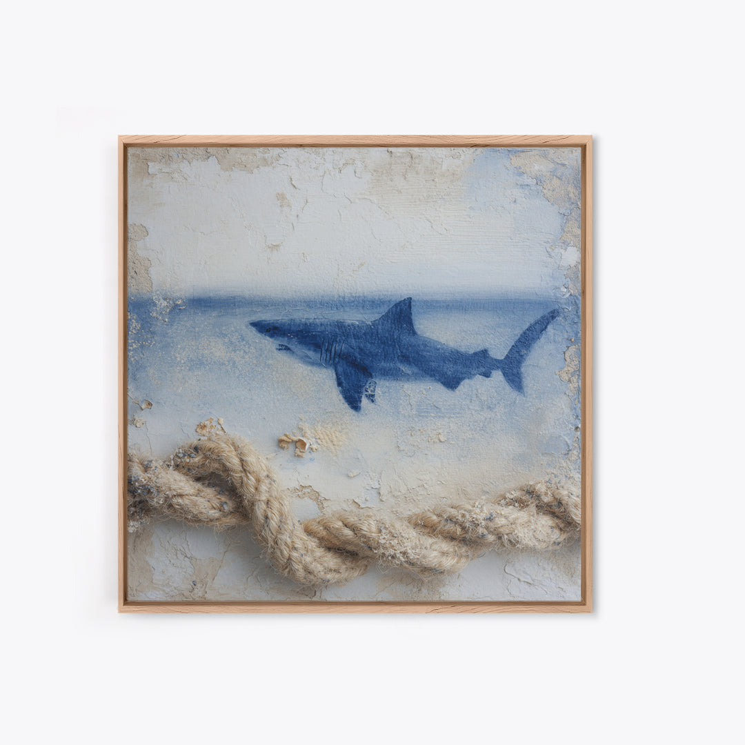 Shark Silhouette in Deep Blue Light Canvas Print, Marine Life Art, Fish Wall Art, Living Room Decor, Fine Art, Marine, MLA-1x1-60