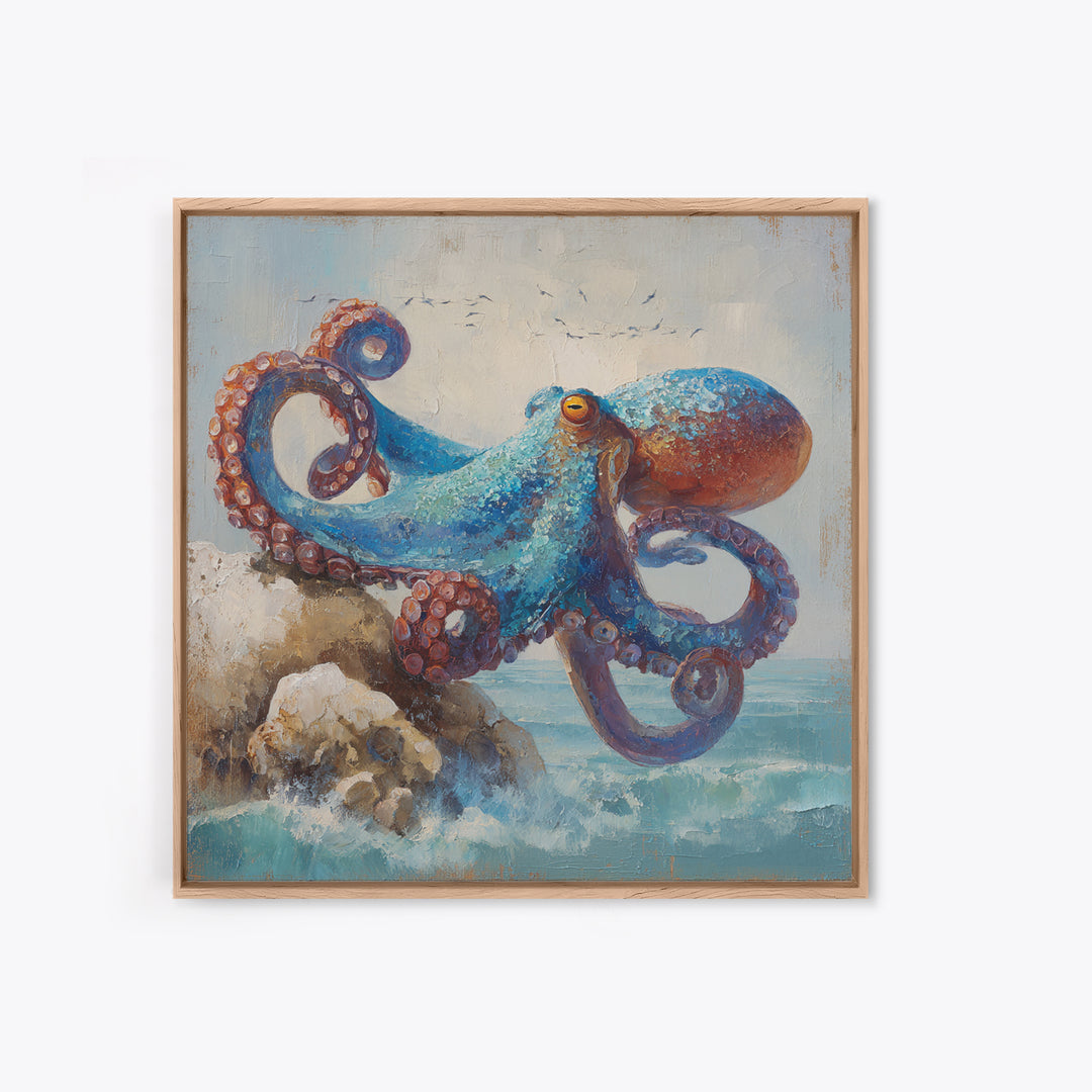 Octopus Curling Around Coral Canvas Print, Marine Life Art, Handmade Art, Living Room Decor, Fine Art, Marine, MLA-1x1-75
