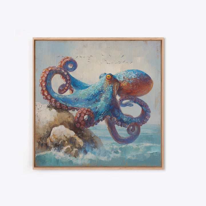 Octopus Curling Around Coral Canvas Print, Marine Life Art, Handmade Art, Living Room Decor, Fine Art, Marine, MLA-1x1-75