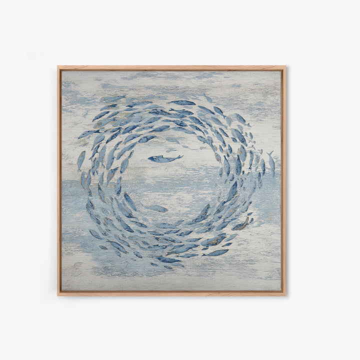 School of Fish Forming a Silver Spiral Canvas Print, Marine Life Art, Modern, Living Room Decor, Marine, Statement Artwork, MLA-1x1-76
